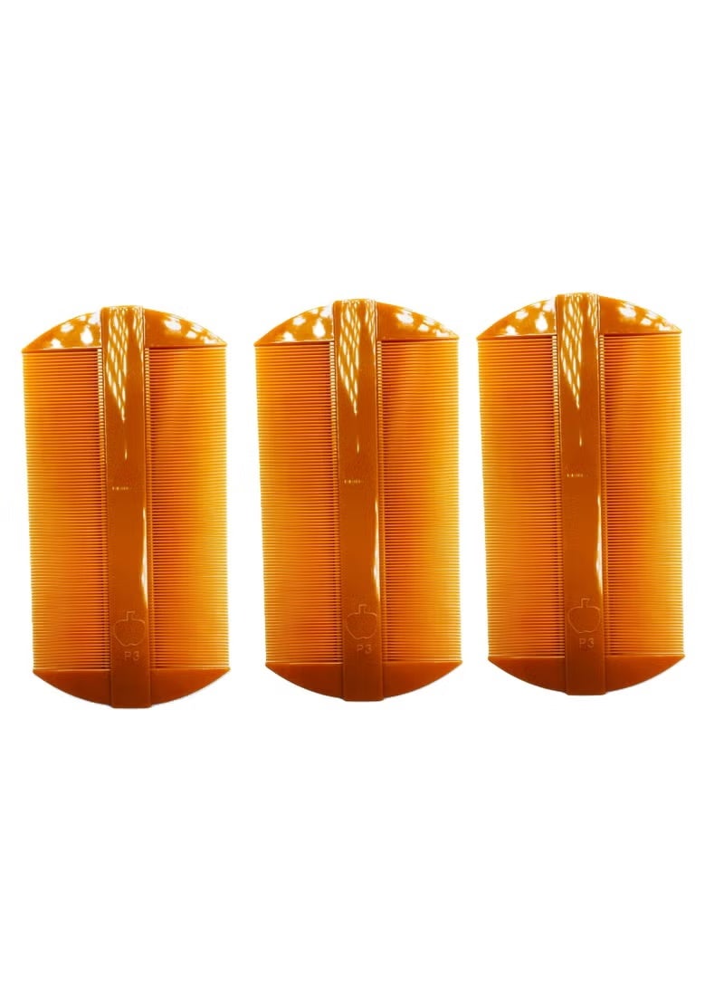 Star Beja 3 Pcs Double-Sided Fine Teeth Lice Comb – Orange Color Professional Nit & Flea Removal Hair Comb for Kids, Adults & Pets, Strong Precision Grooming for Thick, Thin & Curly Hair